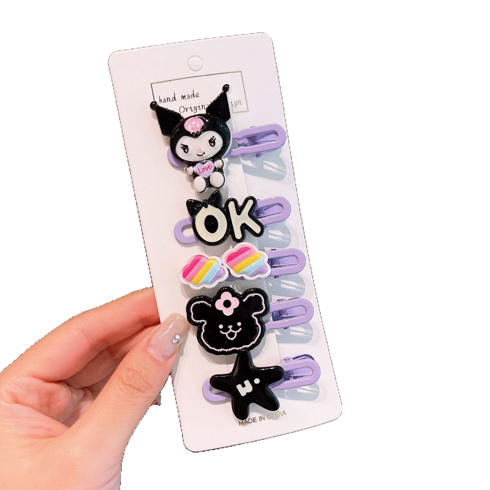 Sanrio cute acrylic Kuromi small fan hair clip, girl fan-shaped bangs side clip children's hair accessory Item Picture