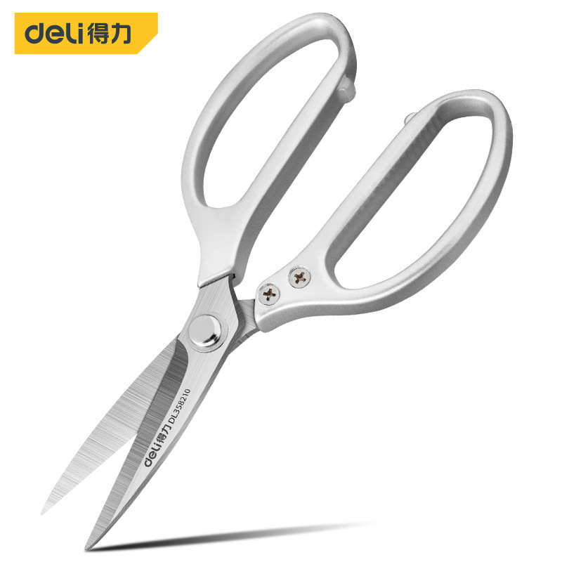Deli reinforced aluminum alloy stainless steel scissors, industrial scissors, leather fabric, fishing nets, paper, plastic hoses, shower heads full figure
