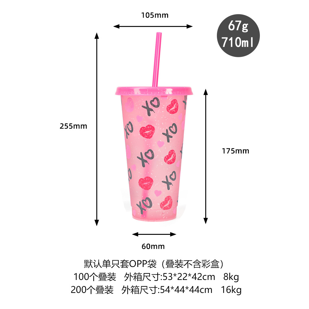 Cross-border in-stock Valentine's Day new heat-sensitive color-changing plastic cup, high appearance level glitter color-changing straw cup factory wholesale Application Scenario