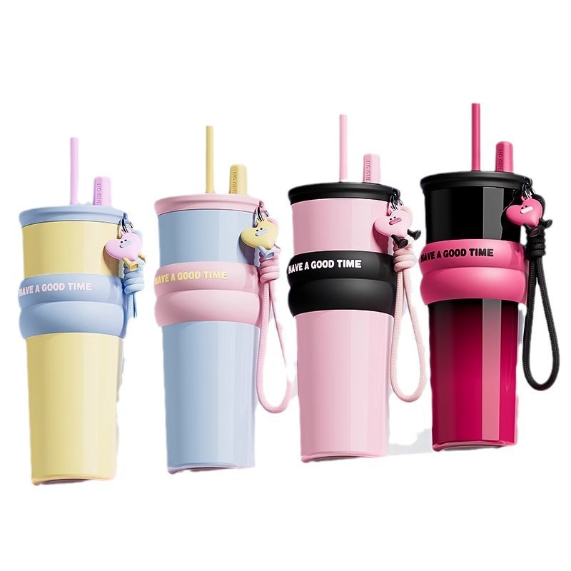 316 Giant straw Insulated Cup, car large-capacity coffee cup, portable gift for travel, new ice king water cup Item Picture