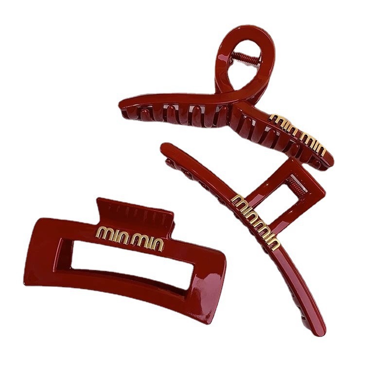 New Year retro large red grabber for women's back head updo shark clip 2024 New autumn and winter clip headwear Item Picture