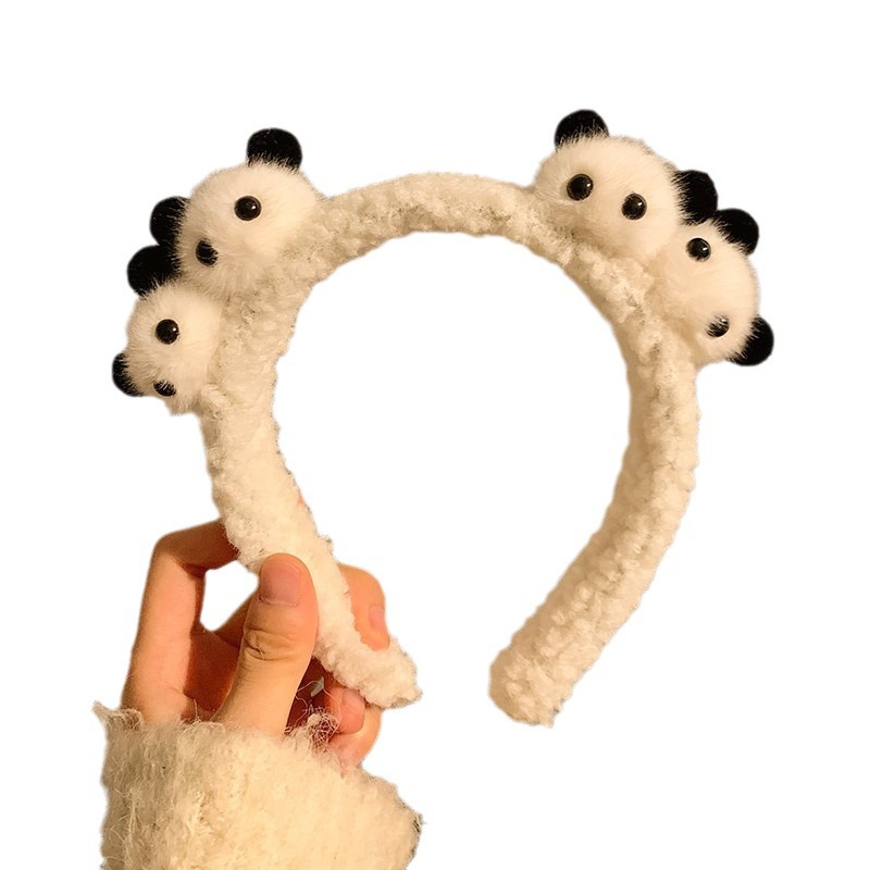 Cartoon bear plush hairband, cute female panda face wash hairpin, headband, hair accessory, hair tie, fluffy, new for autumn and winter Item Picture