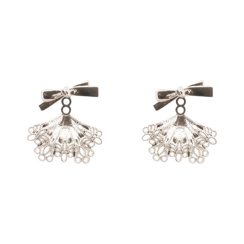Lace little dress, bow earrings, women's niche design sense, exquisite stud earrings, unique temperament, light luxury earrings Item Picture