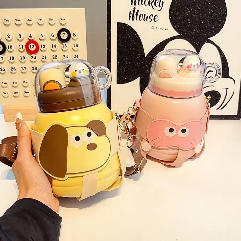 Internet-famous children's high-appearance-level insulated cup, cute male and female cartoon Wangzi dog, big-bellied cup, portable double drinking cup Specification drawing