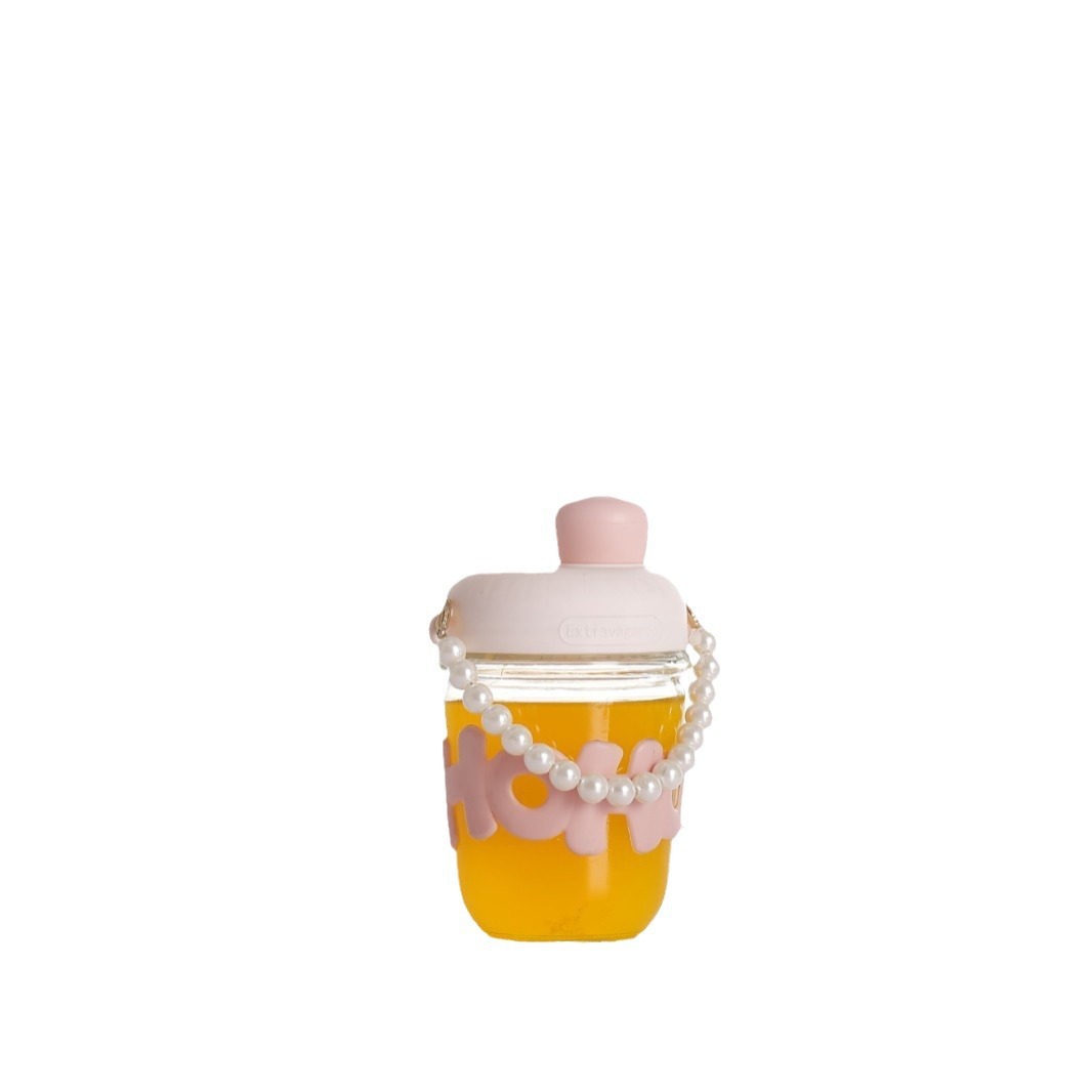 New pearl bracelet, letter cup, transparent glass water cup, portable hand-held gift cup with lid, ground promotion small gift cup Item Picture