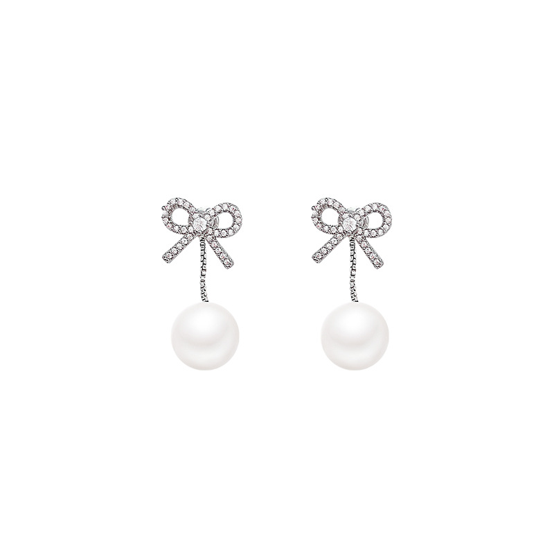 Super Flash Zircon butterfly tassel pearl earrings, women's light luxury and high-end autumn and winter earrings, back-hanging stud earrings Item Picture