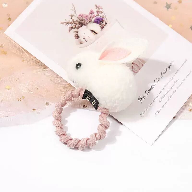 New children's hair tie, cute pom-pom rabbit hair band, girls' cartoon plush hair tie headwear, leather band hair accessory Application Scenario
