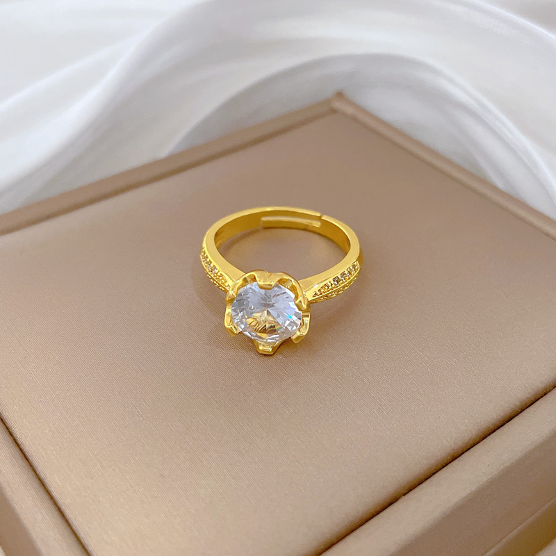 【 Real gold electroplated 】 Open ring zircon light luxury personality ring index finger ring, the same style as Internet celebrities, simple and cold style Application Scenario