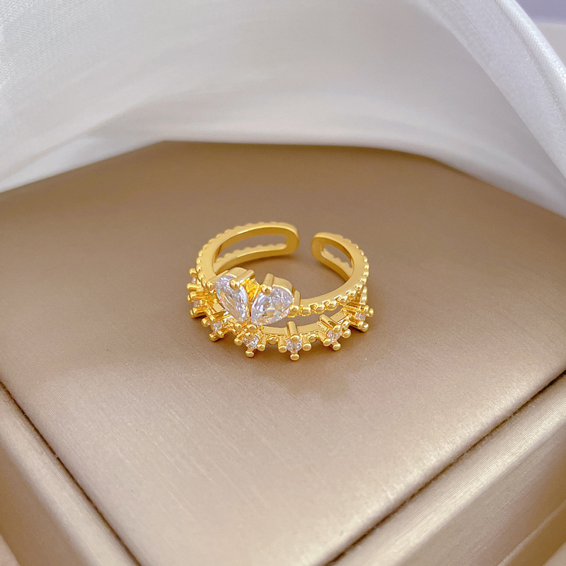 【 Real Gold 】 Light luxury butterfly Zircon ring with adjustable opening, simple jewelry, Japanese-style ring couple rings details Picture