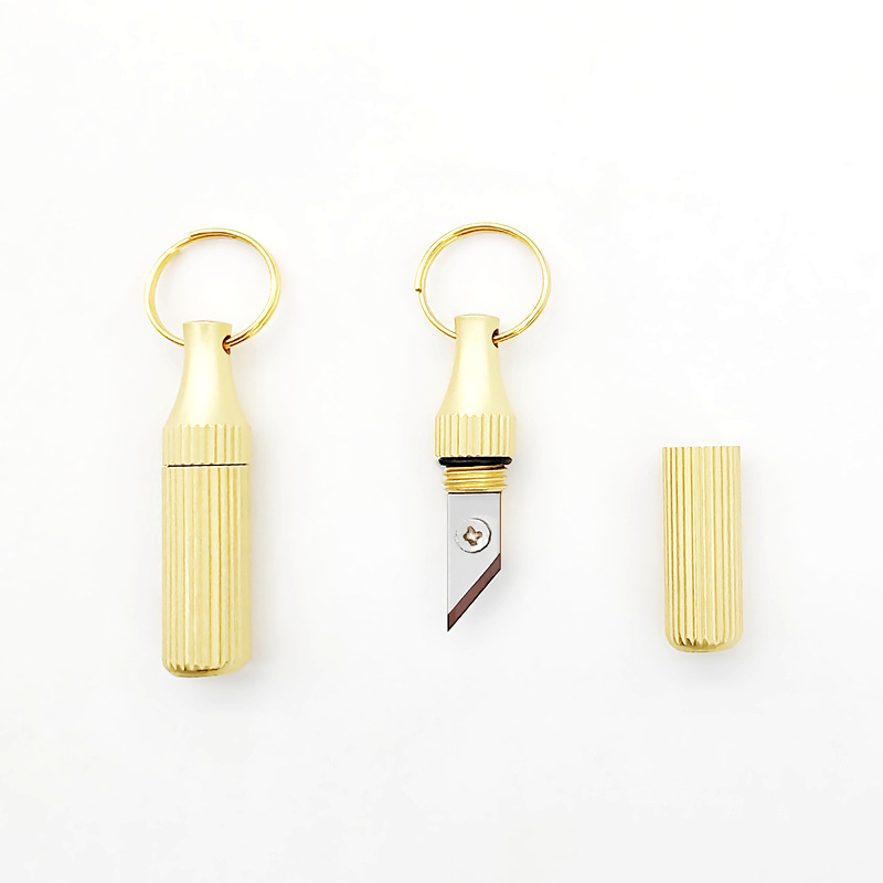 Multi-functional portable keychain brass small engraving knife, capsule engraving knife, mini parcel opening and unboxing knife tool details Picture