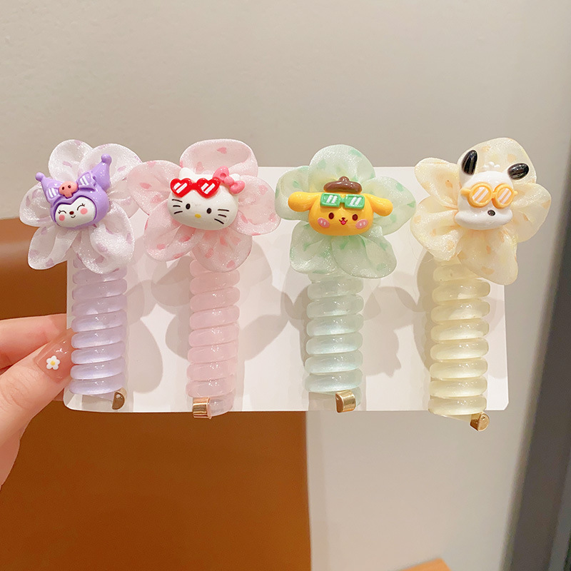 Children's cartoon telephone line hair tie, girls' braided hair tool, Shasha bow, high-elasticity hair tie, head tie, cute hair accessory Application Scenario