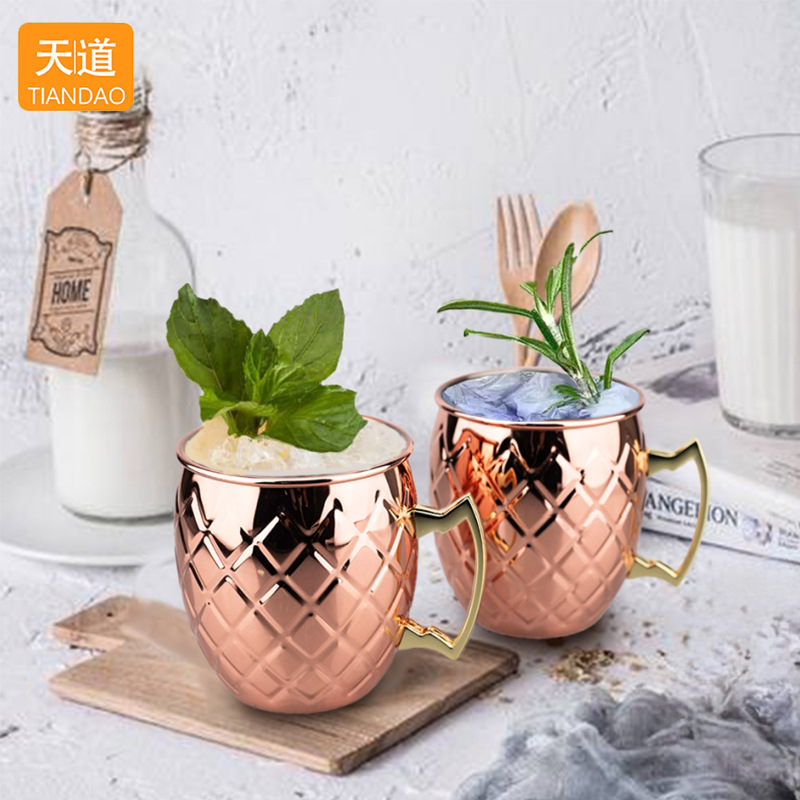 Creative pineapple pattern 500ml cocktail cup set, hammered copper cup, stainless steel Moscow mule cup, beer mug full figure