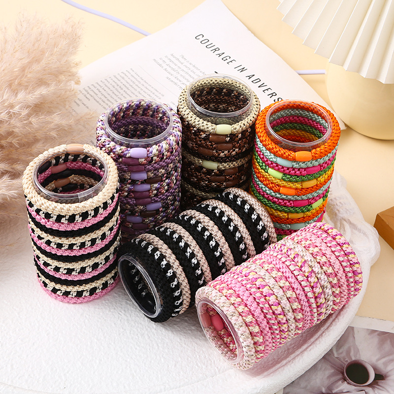 Wholesale 15 canned braided hair ties for women, basic color matching without damaging hair, high elasticity, thickened high ponytail leather band Specification drawing