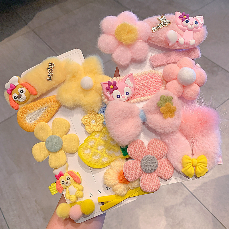 Girls' hair clips, macaron plush bangs, side clips, headwear, children's hair accessories, cute little girl and baby hair clips Specification drawing