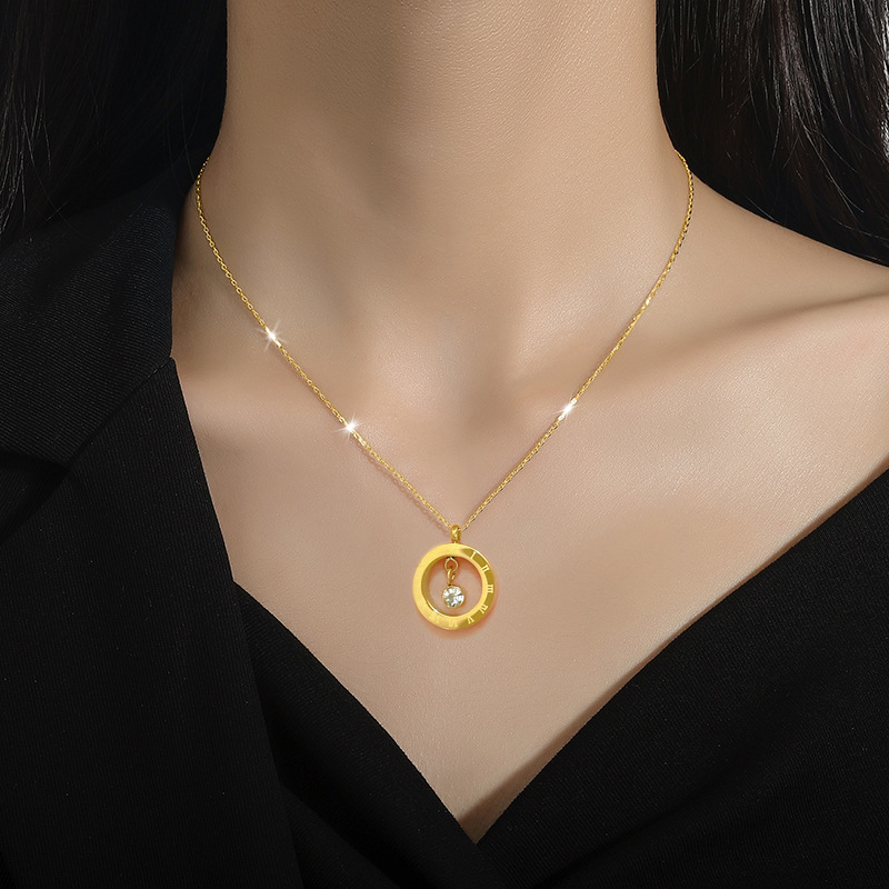 【 All-titanium Steel 】 Roman ring women's niche design simple pendant, short collarbone chain, Korean style cold neck details Picture