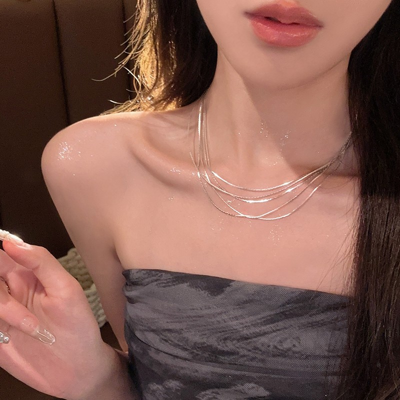 Multi-layer stacked tassel snake bone chain necklace for women, 2024 new style bestseller, light luxury and niche accessory collarbone chain Specification drawing