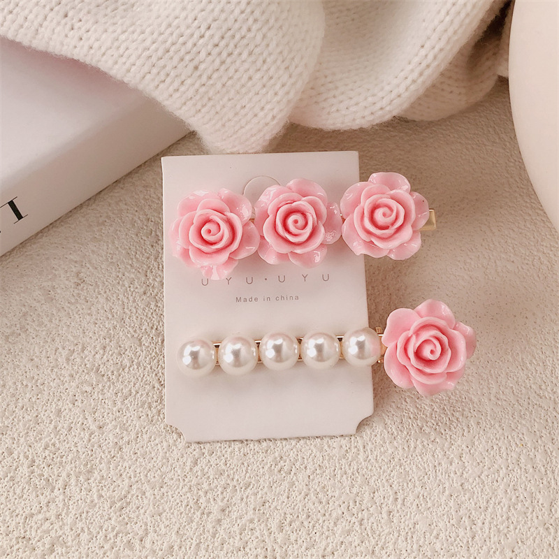 Pink rose hair clips, flower and girlish side clips, high appearance level, broken hair clips, sweet and versatile clips, hair clips full figure