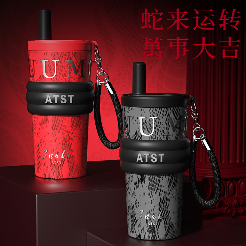 The Lingshe Light Luxury high-appearance level straw cup, outdoor portable 316 stainless steel insulated cup, large-capacity car coffee cup details Picture