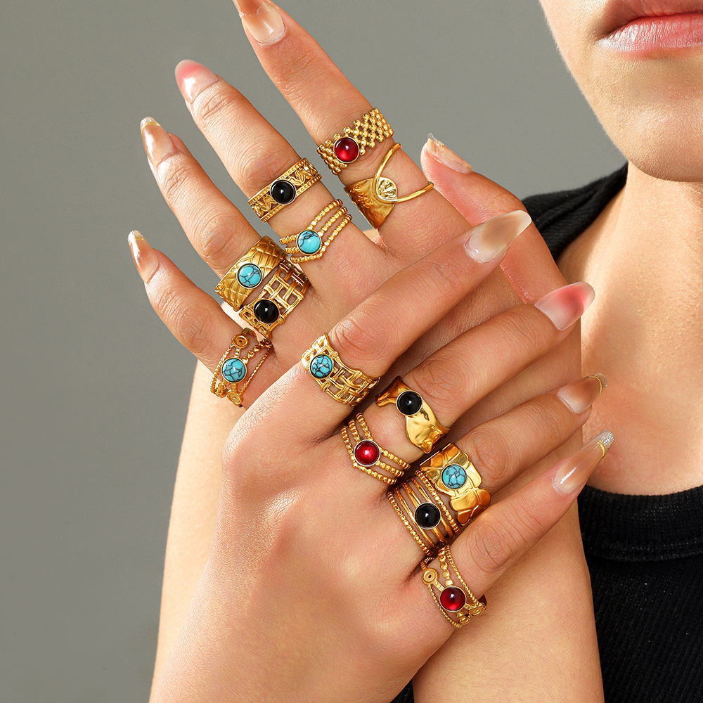 New TikTok-style stainless steel embossed ring for women, a popular open-top ring with a European and American style, exclusively for cross-border use details Picture