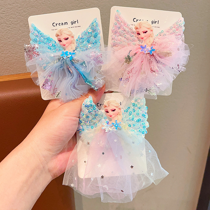 Children's Frozen Elsa Princess hairpin Little Girl side Atmosphere Shattered hair clip Little girl Sequined headpiece details Picture