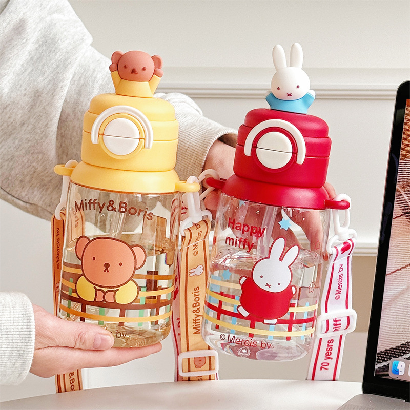 Authentic Mifei double-drink children's water bottle, portable and cute cartoon tritan water cup, straw cup for girls during spring outings full figure