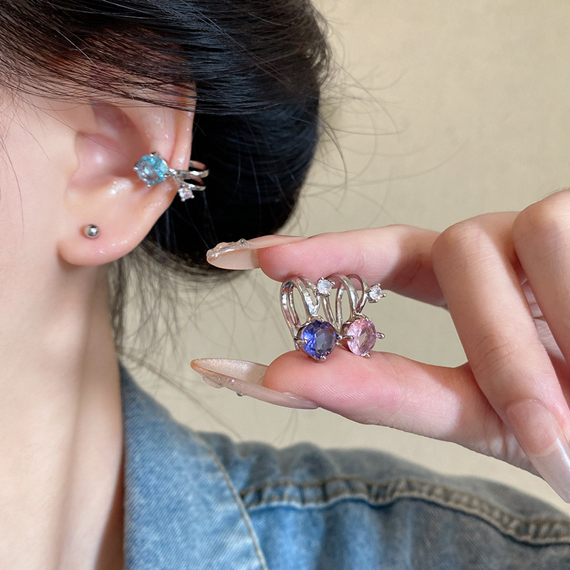 High-end, super sparkling zircon ear clips, ear studs, women's no-ear piercings, ear bone clip earrings, light luxury, versatile and stylish bestsellers Specification drawing