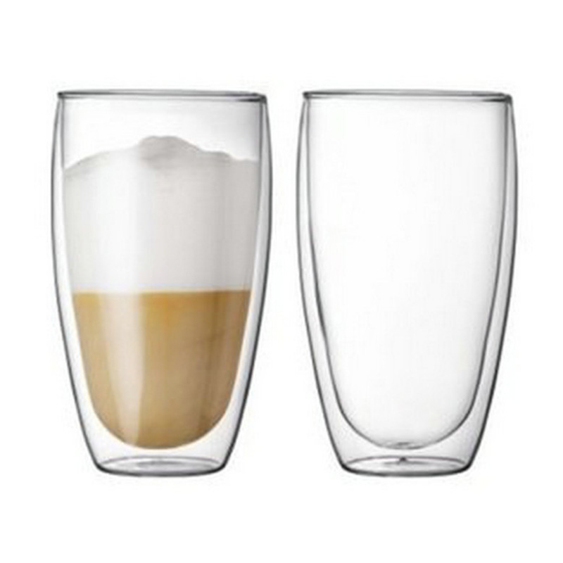 Customized double-layer glass egg-shaped cups, 450ml juice cups, glass cold water cups, double-layer glass coffee cups Item Picture