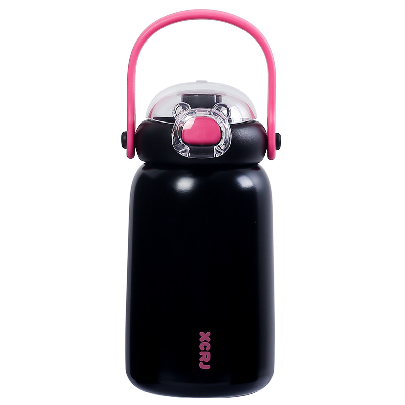 The new Xiaocha Diary insulated cup is a portable double-drinking straw cup for children, featuring a simple yet high-quality appearance and a cute stainless steel water cup Item Picture