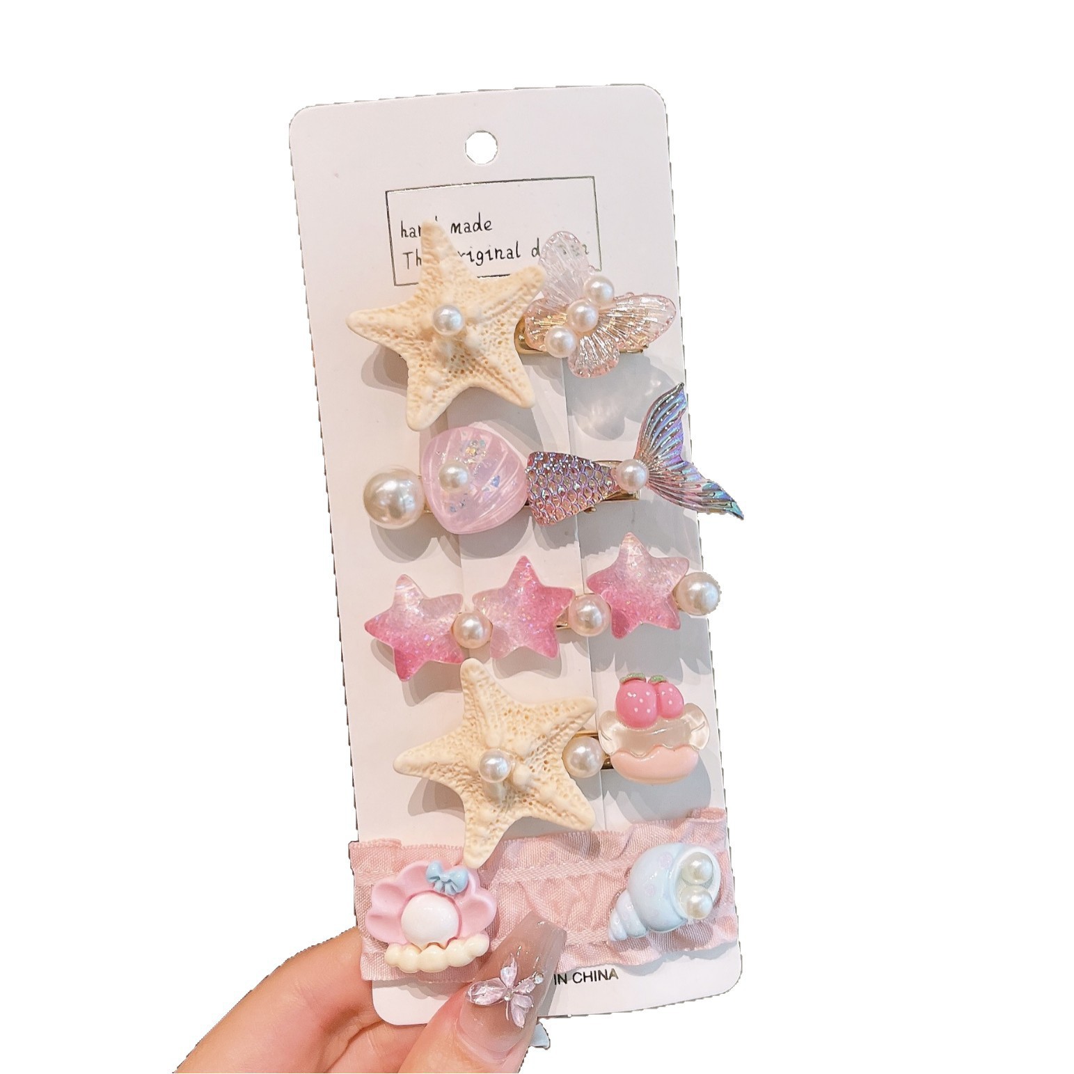Super fairy-like summer sweet flower pearl starfish hair clip, seaside photo atmosphere, hair accessory, broken bangs side clip Item Picture