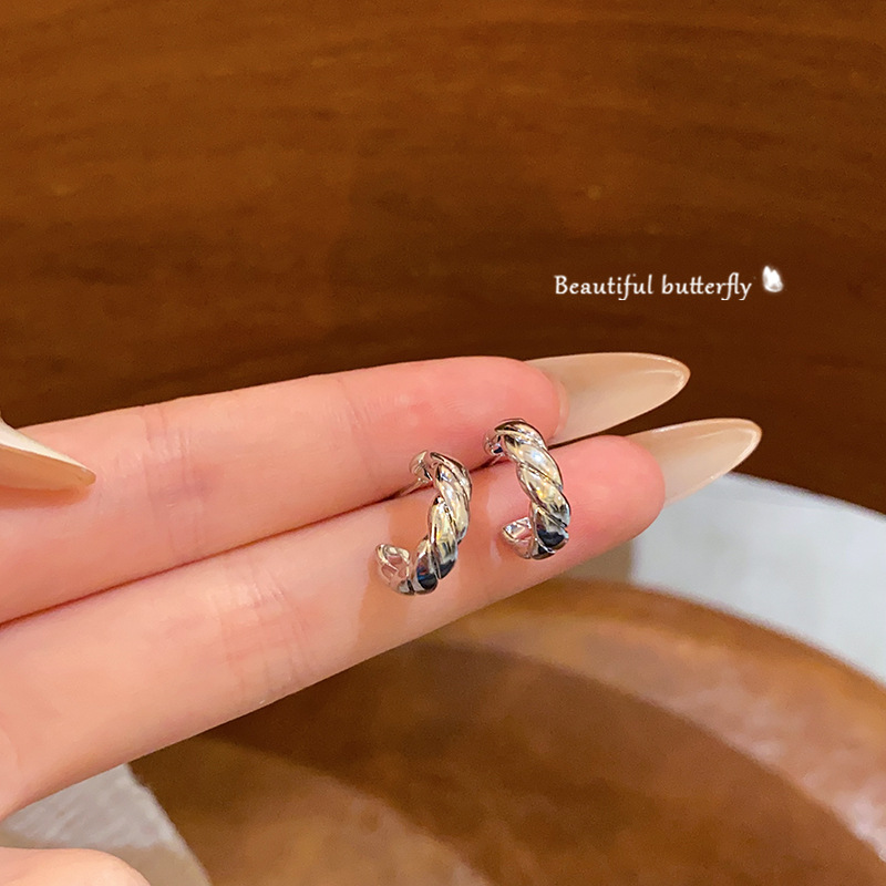 Simple and individual threaded ring-shaped stud earrings for women, 2025 summer new style high-end earrings and fashionable earrings wholesale full figure