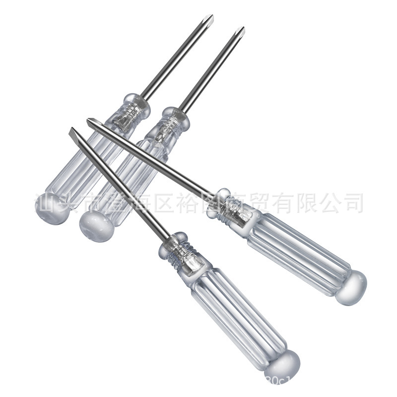 Cross-shaped flat-head screwdriver with crystal transparent handle, 2-inch screwdriver, small screwdriver, hardware tools, 3/4MM details Picture