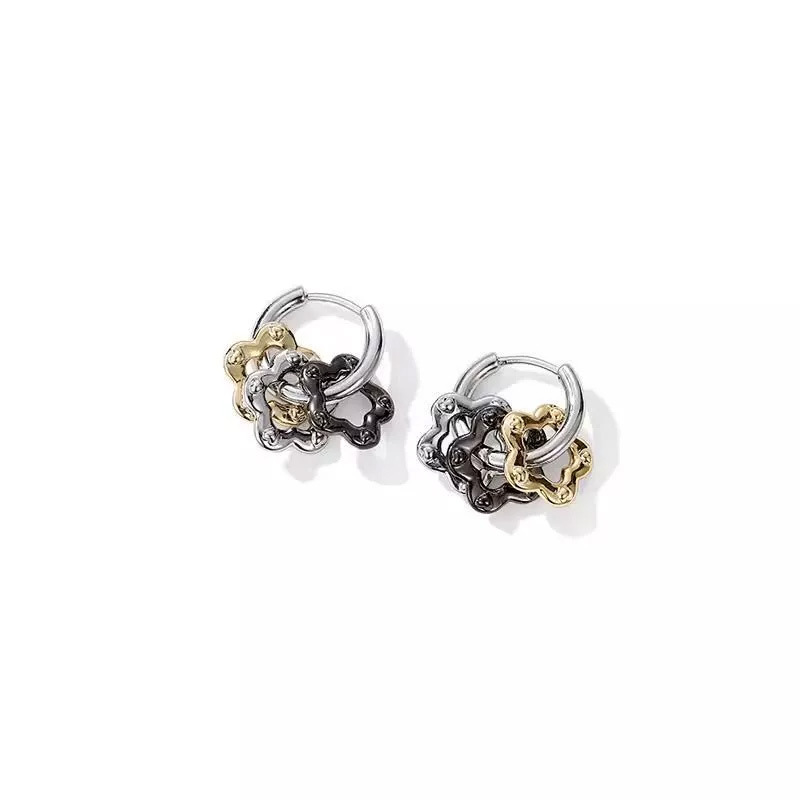 Cold and unique three-color flower ear buckles for girls, sweet and cool temperament, girlish ear rings, fashionable design sense, ear studs and earrings Item Picture