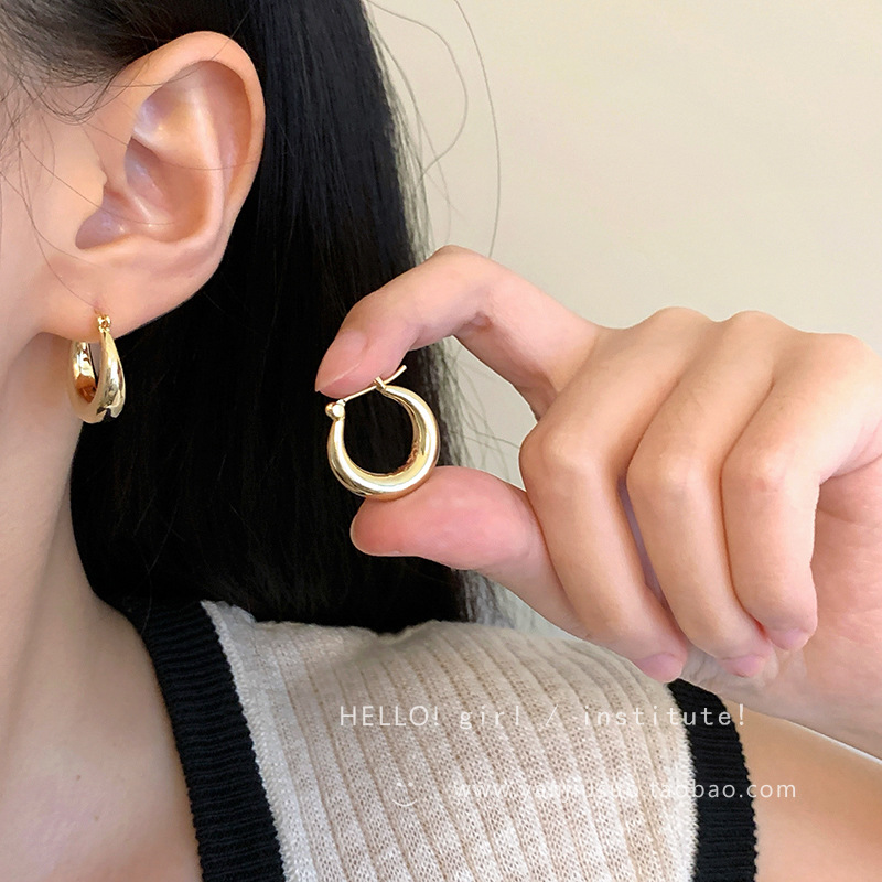 Cold and simple plain ring earrings for women, French niche design, elegant and high-end metal earrings wholesale full figure