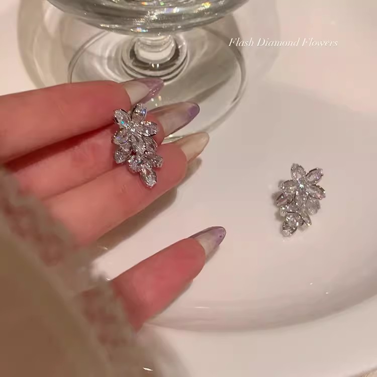925 Silver Needle Exquisite Zircon Flower Earrings for Women, a new 2024 bestseller with a high-end feel, summer light luxury stud earrings Application Scenario