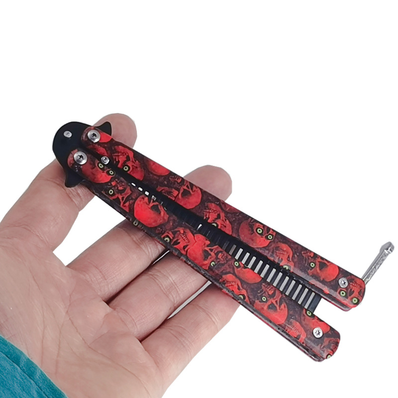 Butterfly comb training knife tool, hands-off beginner practice knife, ghost head comb, non-sharp butterfly knife, portable folding knife Specification drawing
