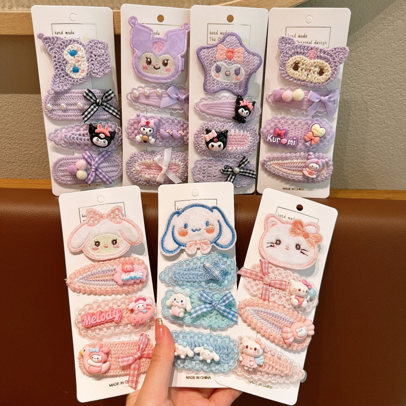 New children's hair clips, cartoon and cute knitted hair accessories, girls' bangs, broken hair clips set, little girls' headwear details Picture
