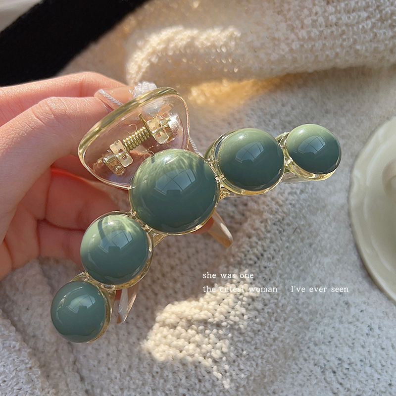 Green beaded claw clip for women, high-end shark clip, new acrylic large and small size headwear, hairpin headwear Specification drawing