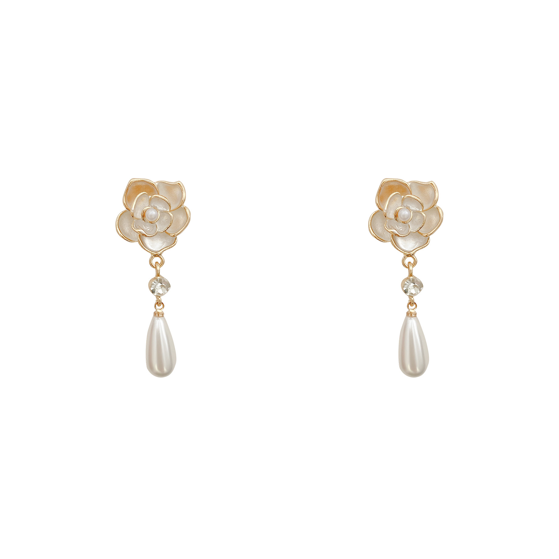 S925 Silver Needle Camellia Pearl Earrings for Women, Korean high-end style, tassel stud earrings, a bestseller and Internet celebrity accessory Item Picture