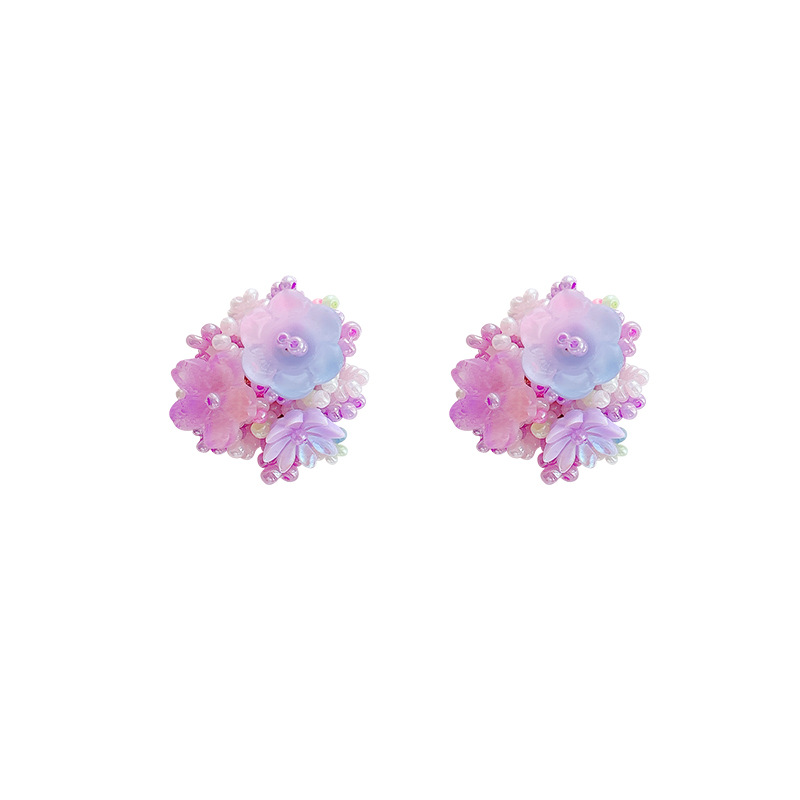 Dopamine colorful flower stud earrings, seaside vacation style, sweet girl earrings, fashionable, fresh and elegant earrings Item Picture