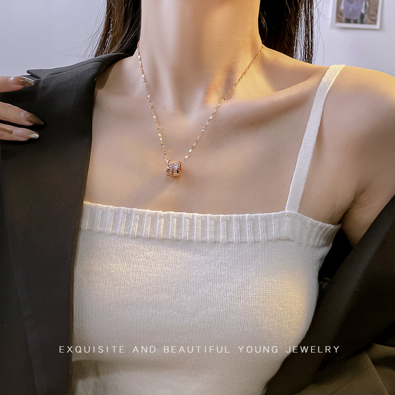 Fashionable double-row full diamond zircon waist pendant titanium steel necklace, women's niche light luxury high-end collarbone chain wholesale details Picture