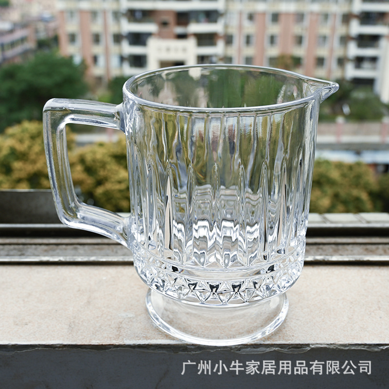 Stackable large-head juice pot, large-capacity embossed glass cup, thickened coffee juice cup, restaurant handle cocktail shaker details Picture
