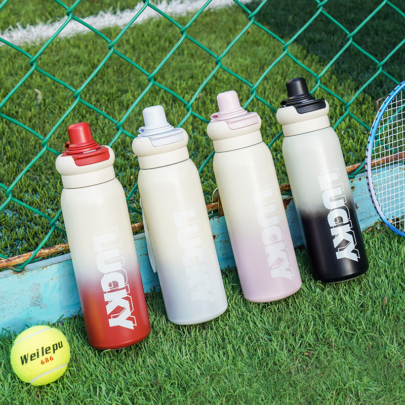Simple letter outdoor sports insulated cup, 316L stainless steel student double-drinking cup, portable handle, large-capacity water cup full figure