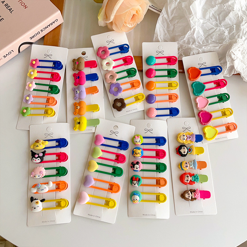 Korean children's hairpins, cute and colorful girl hairpin headwear, 2025 New girl bangs, broken hair clip box, side clip details Picture