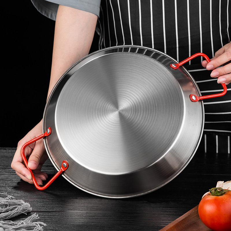 paella Spanish paella pan, frying pan, double-ear flat pan, stainless steel Korean fried chicken plate, salad pasta plate Application Scenario