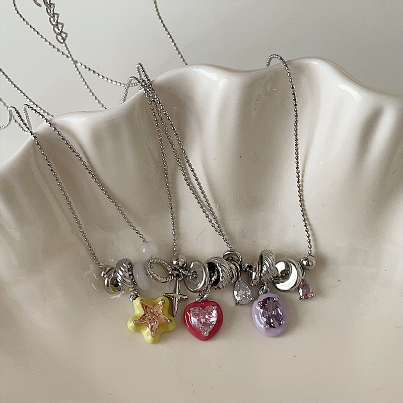 Design sense water drop starlight heart multi-pendant long tassel necklace, sweet, cool, fashionable and versatile neck chain collarbone chain Specification drawing