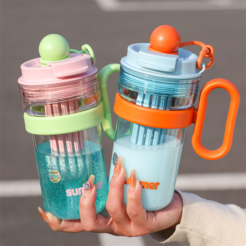 Original Tritan summer high appearance level straw water cup, girls' tea cup, office and home plastic cup for milk tea and coffee details Picture
