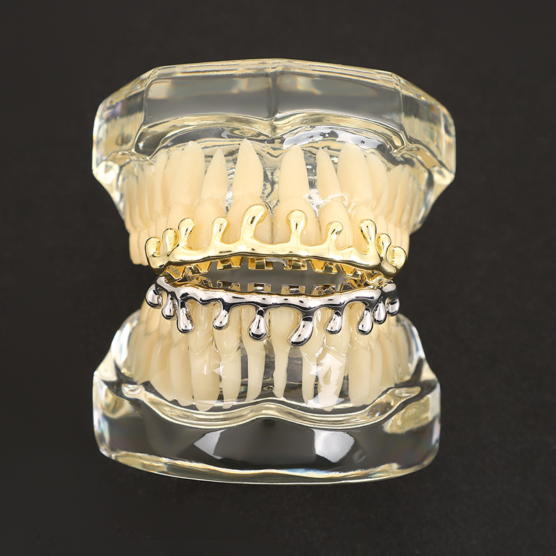 European and American water drop teeth hip-hop eight-toothed braces gold-plated teeth decoration teeth grillz Halloween punk hip-hop full figure