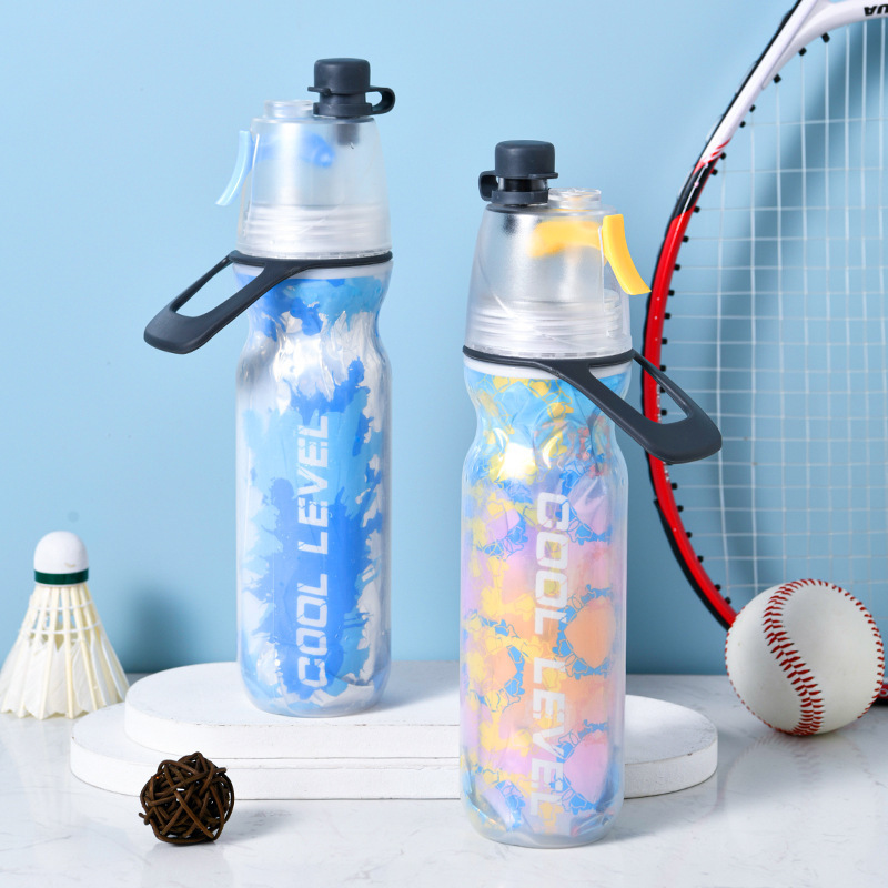 Portable ring PE popular spray cup, multi-functional outdoor sports spray water bottle, double-layer cross-border cold insulation spray water cup details Picture