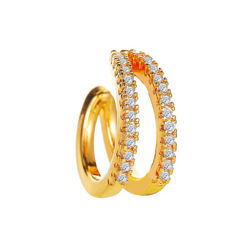 European and American double-layer full diamond ear clips, with a unique and elegant style, C-shaped ear bone clips, fashionable earrings, simple and no-ear piercing earrings Item Picture