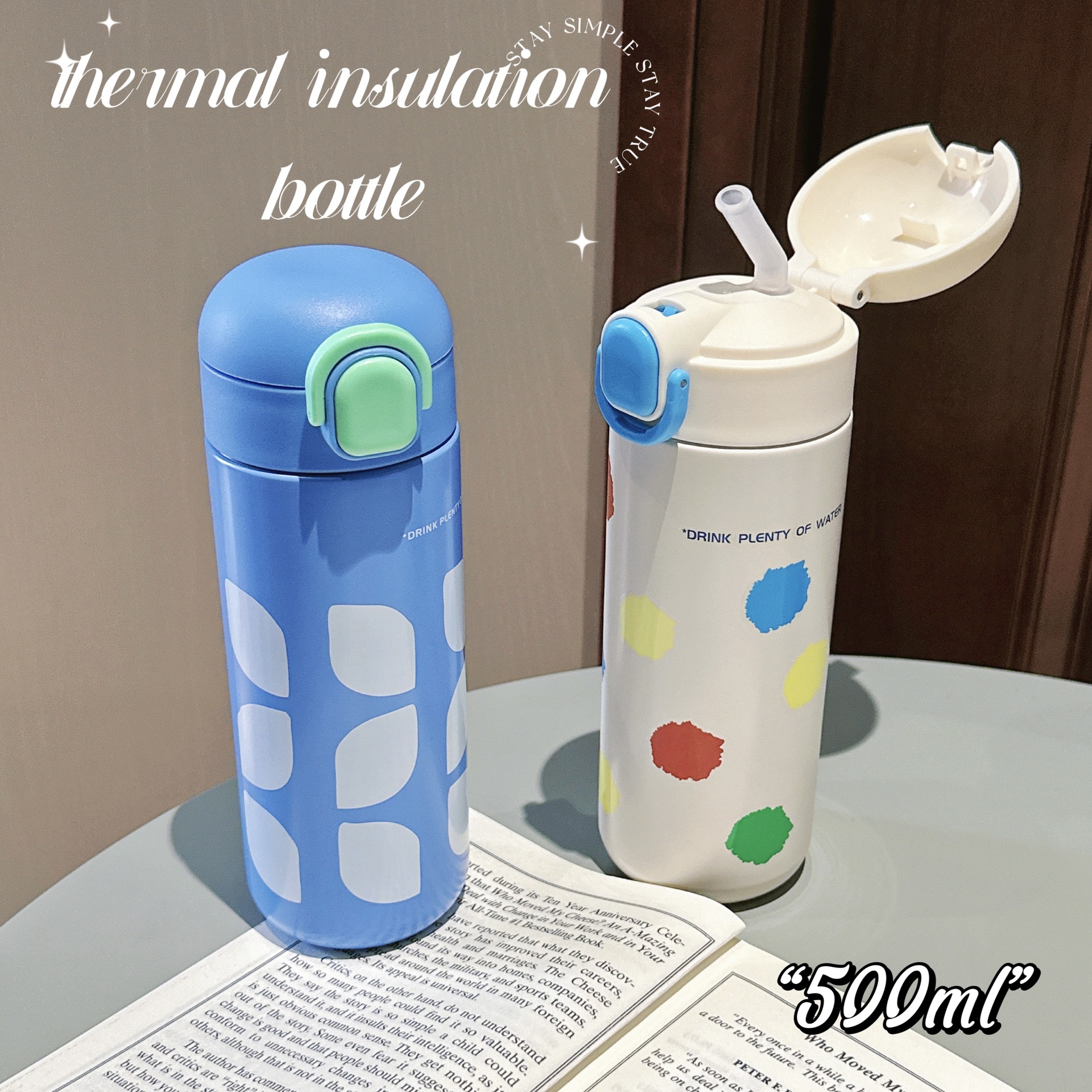 Dopamine fashionable insulated cup with straw, portable student straw cup, pop-up lid, couple gift, high appearance level water cup details Picture